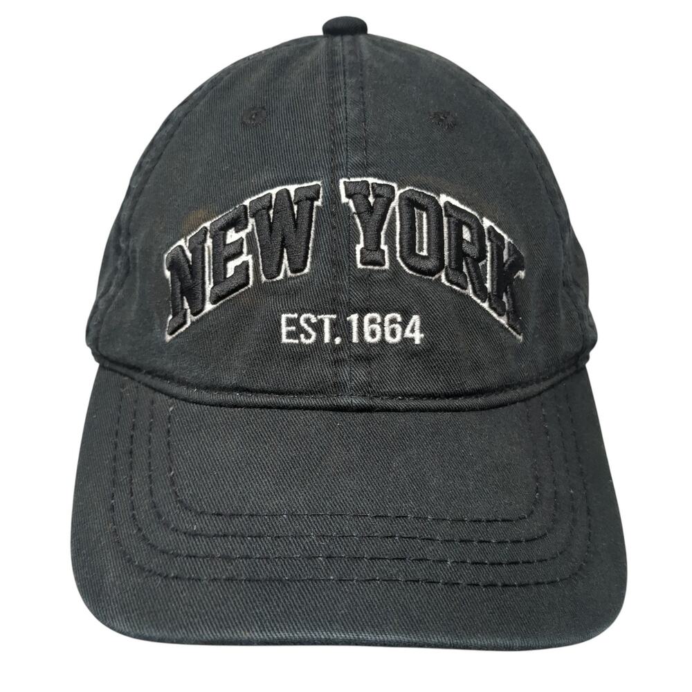 New York Est. 1664 Strapback Baseball Cap Black One Size 6 Panel Torkia Apparel